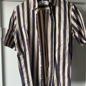 SAMSOE Beige and Navy Striped Casual Shirt